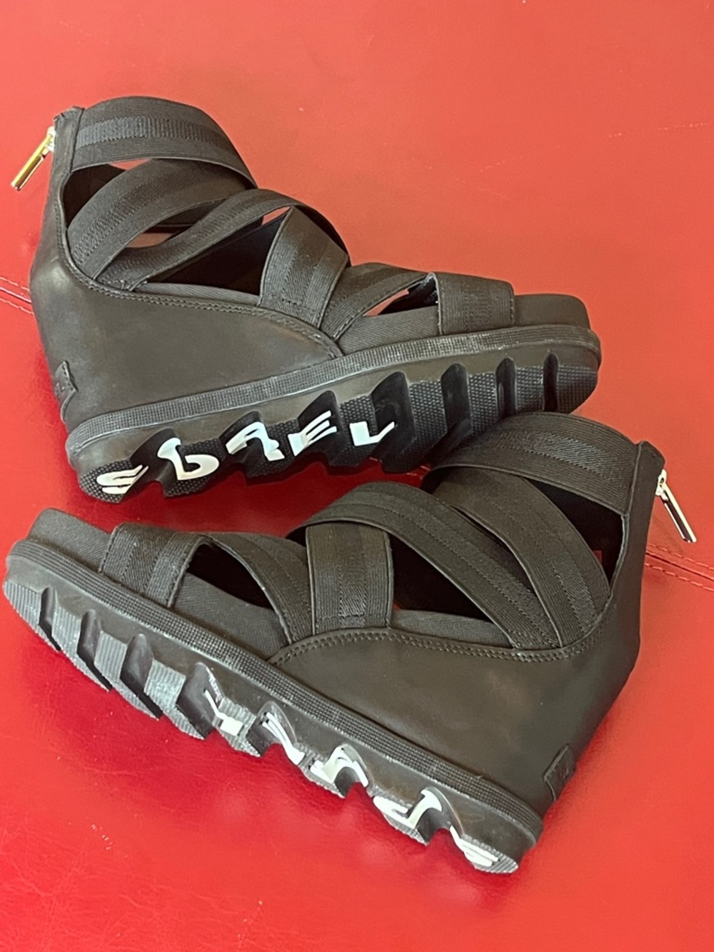 Sorel Joanie™ II Leather Wedge Heeled Gladiator Stretch Sandal Black Women's 7.5 - Picture 12 of 13